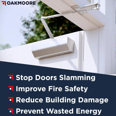 Heavy Duty Commercial Door Closer Automatic Self Closing Hinges mounted on a door frame in silver finish, ideal for busy hallways.
