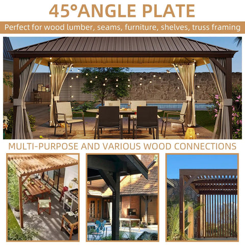 Heavy Duty Inside Mount 135 Degree Angle Bracket for Wood Post and Beam Projects 6x5x3 Inch Carbon Steel with Black Powder Coat Built Tough For Desks Pergolas Gazebos and DIY Kits Two Pack
