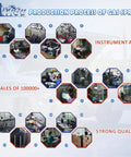 Production process of gas springs showing various stages, tools, and workers involved in manufacturing.