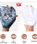 Anywind microfiber glasses cleaning cloths, 6-pack, 6x7 inches; cat-print front and white back, for eyeglasses and screens.