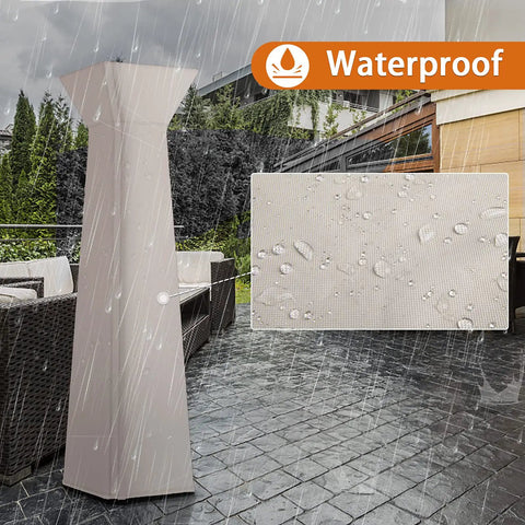 Pyramid Patio Heater Cover For Hiland Propane Heater Heavy Duty With Zipper Waterproof Outdoor Cover in light khaki, 600D polyester.
