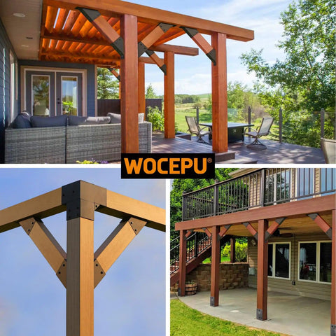 8-Pack 45 Degree Angle Support Bracket For 4x6 Pergolas Gazebos Decks Porches And Cabins Frosted Black Finish installed