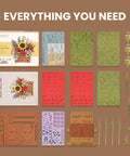 3D Wooden Bloom Box Puzzle Desktop Bouquet Kit For Adults, Intricately Carved Flowers, kit components displayed on table