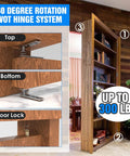 Rock Solid Heavy Duty Hidden Pivot Door Hinge Featuring Dead Smooth 360 Degree Ball Bearing Rotation For Secret Pantry Closet Doors view showing top, bottom, and door lock.