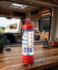 This 2.5 Lb Abc Fire Extinguisher Is A Total Game Changer For Home Garage And Car Safety on a wooden table with instructions visible.