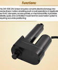 341008 24V Linear Actuator shown in black, suitable for Serco dock levelers and Rite Hite V250 V450 restraint systems.