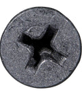 Close-up view of Phillips Flat Head Twinfast Wood Screw with Black Phosphate Coating, size #10 x 2½ inch, for cabinet assembly.