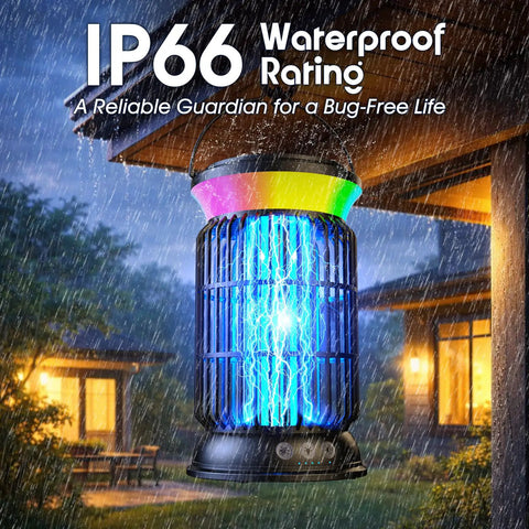 Outdoor Bug Zapper Sun Powered Mosquito Killer Cordless Rechargeable Battery IP66 Waterproof Long Runtime Portable Fly Zapper raining
