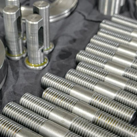Double-ended stainless steel stud screws, M3x80mm, arranged in diagonal rows.