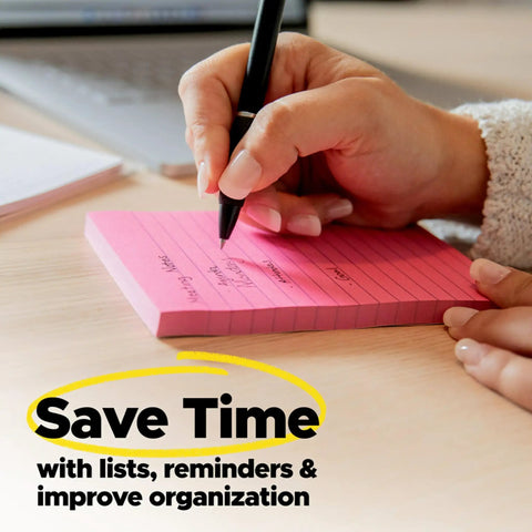 Person writing on a vibrant pink Super Sticky Notes 3 By 3 Inches Supernova Neons 24 Pack Hella Bright Colors Value Bomb Office Supply With 2x Adhesion Power Sick Stick Force For Classroom Or Work Area 70 Sheets Per Pad Total Game Changer.