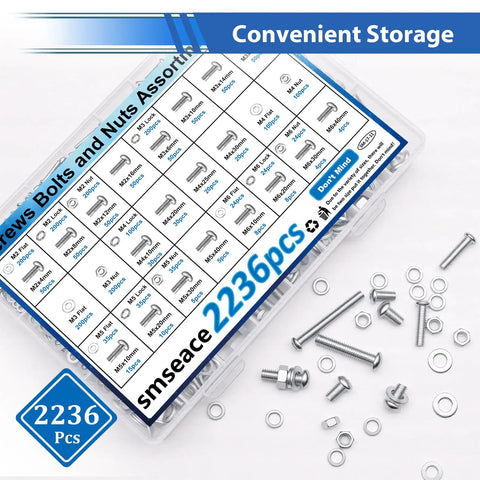 Heavy Duty 2236 Piece Metric Screw Assortment Kit With Hex Nuts And Flat Washers Hella Solid Carbon Steel Fasteners for organization.