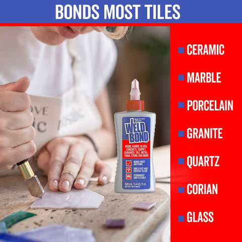 Person using Multi Surface Strong Glue That Dries Fast For Ceramics and Crafts, heavy duty adhesive bottle on table
