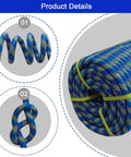 Heavy Duty 3/4 By 50 Foot Double Braided Polyester Arborist Rigging Rope showing coiled and knotted designs.
