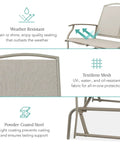 Detail of Two Person Outdoor Patio Swing Glider With Smooth Rocking Motion, Textilene Fabric Over Powder Coated Steel Frame