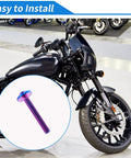 Premium Titanium Windshield Bolts And Washers For Harley Davidson Street Glide Street Glide Specials 2014 Plus Rock Solid Blue Anodized Finish shown on black motorcycle.
