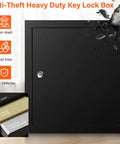 Black anti-theft heavy duty 100 Key Cabinet Lock Box With Anti Theft Function And Key Tags, wall mounted, shown with security features.