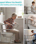 Flip Up Toilet Grab Bar With Built In Tissue Holder And Non Slip Knurled Grips Solid Bathroom Safety Rail Heavy Duty Support for various users.