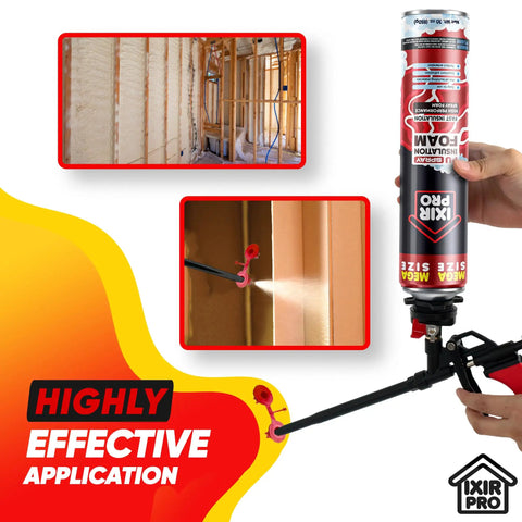 Supercharged Expanding Foam Insulation And Premium Gap Sealant Spray 30 Oz Cans 12 Pack applied for wall gap sealing with trigger tool.