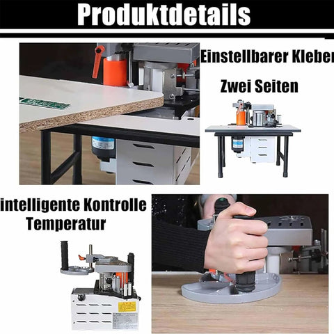 Portable Edge Banding Machine For Woodworking with adjustable speed, compact design, double-sided glue coating, shown in use