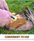 Jute Fire Starter Rope 4 Pack for Camping and Hiking Quick Ignition shown lighting on wood outdoors