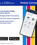 Mobile display showing Brother Mobile Connect app for Wireless Color Laser Printer With Duplex Printing, Compact Design.