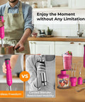 Premium Cordless Immersion Hand Blender With Heavy Duty Motor And 6 In 1 Multifunctional Attachments in a kitchen, blending soup.