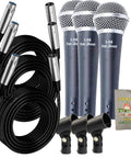 Live Performance Ready Cardioid Dynamic Microphone 3 Pack With Clips And 20 Foot XLR Cables For Stage Studio DJ And Karaoke Use Pro Handheld Mics Delivering Clear Rich Vocal Response. Includes mic clips and coiled cables.