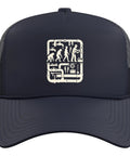 Navy blue Evolution Plumbers Pipe Repair Trade Job Graphic Trucker Hat with adjustable mesh back features evolution print.