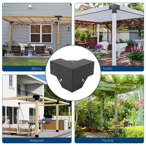 Tough As Nails Carbon Steel Pergola Kit Built To Last With Four Way And Corner Brackets Post Base For 4x4 Lumber Outdoor Patio Gazebo Hardware Black Ideal For Backyards Decks And Log Cabins