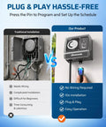 Comparison image highlighting Straight Shooting 1HP Heavy Duty Outdoor Timer With 2 Outlets Mechanical Dial ease of use features.