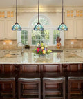 Sea Green Tiffany Pendant Light With Stained Glass, 8 Inch Wide Victorian Style Hanging Lamp Over Kitchen Island