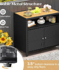 Outdoor Wicker Bar Cabinet With PE Rattan Construction, Durable Acacia Wood Countertop, Open Shelf And Two Doors in black