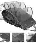 Heavy Duty Hanging Closet Organizer And Dual Purpose Door Panel Rack For Leggings Pants Towels And Sneakers With Secure Fabric Hooks, grey mesh design.