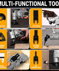 No Drama 20V Brushless Cordless Oscillating Multitool delivering big time power for cutting, sanding, scraping, and more.