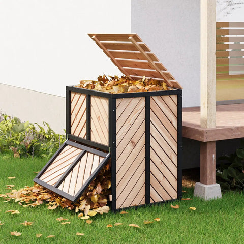 Beefy 115 Gallon Solid Wood Compost Bin with Pull Out Door and Flip Top Lid for Outdoor Backyard Garden and Patio Use