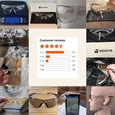 Built Tough Unisex Safety Glasses With No Sweat Anti Fog Lens And Z87 Plus High Impact Rating For Real Deal Eye Protection On Any Rough Work Site Today displayed with customer reviews and various angles.