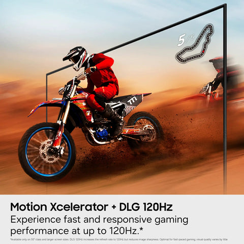 55 Inch 4K Mini Led Smart Television Boosting Straight Fire Visuals With Advanced Deep Black Contrast And Seamless Streaming Features For A Top Tier Living Room Setup in action with motocross bike racing.