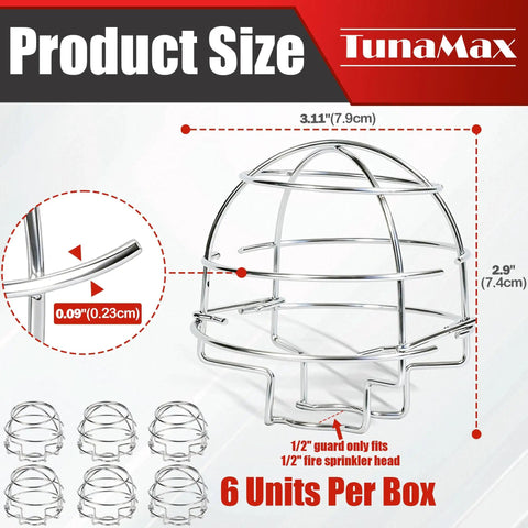 Rock Solid Six Pack 1/2 Inch Fire Sprinkler Head Guard And Cage Protector Cover For Semi Recessed Side Wall Pendent Ceiling Mount, dimensions 3.11" and 2.9".