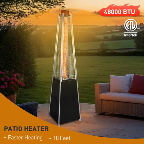 Propane Patio Heater With Wheels 48,000 BTU Outdoor Stainless Steel Gas Heater Delivers 360 Degree Heat for Deck