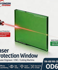 Premium Dual Band Laser Safety Window Featuring Heavy Duty Optical Glass Shield Built Real Tight For Protecting 450Nm And 1064Nm Fiber Laser Cabinets OD6 Rating shown with laser exposure.
