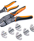Pro Grade Crimping Tool Kit With Six Interchangeable Dies, Ratcheting Wire Crimper, Terminal Crimp Pliers, And Wire Stripper