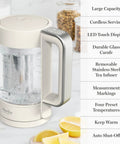 Electric Kettle With Removable Stainless Steel Tea Infuser And Glass Carafe 1.7L For Quick Boil Up To 7 Cups, 4 Presets, Linen White