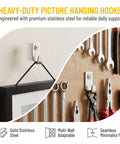 Heavy Duty Stainless Steel Picture Wall Mount Hooks Corrosion Resistant Drywall Brackets Built Like A Tank Worry Free Hanging For Big Frames And Mirrors Foolproof Install Design on wall with picture frame.