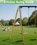 Beefed-Up Heavy Duty Porch Swing Stand With Adjustable Height, Powder Coated A-Frame Steel in a park setting.