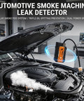 Shop Ready Underhood Smoke Leak Detector Machine For EVAP Vacuum Testing with smoke exiting from under the hood.