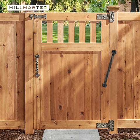 Heavy Duty 12 Inch Self Closing Gate Spring With Adjustable Tool For Outdoor Wood And Vinyl Fences on wooden fence.