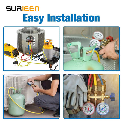 HVAC system installation with 60 Inch Refrigerant Charging Hose With Ball Valves For R410A R134A R22 R12 R502 R404