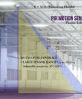 High Bay Ceiling Motion Sensor With Passive Infrared PIR For Efficient Lighting Control 360 Degree Field Of View Provides 2800 Sq Ft Coverage 120 To 277 VAC Neutral Wire Required Commercial Industrial Grade MPC50H White mounted in warehouse