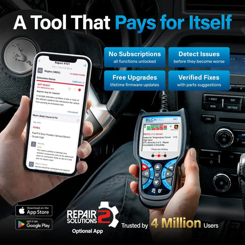 Bluetooth OBD2 Scanner With Live Data Code Reader And Battery Charging System Test for Cars 1996 And Newer in use on smartphone and device