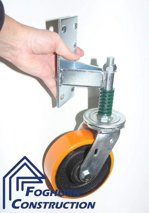Heavy Duty 6X2 Inch Gate Caster With Spring Suspension shows a metal mounting plate and orange wheel, designed for smooth gate function.